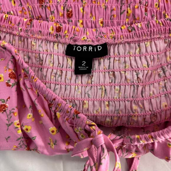 Torrid Pink Challis Puff Sleeve Crop Top Size 2 (18/20) Women’s Plus Casual - Picture 7 of 9